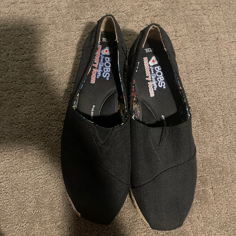 BOBS Skechers Highlite High Jinx Wedge Espadrilles Womens Black Canvas Sz 10W